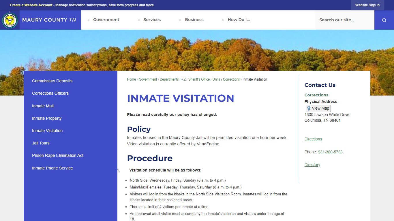Inmate Visitation | Maury County, TN
